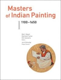 Book cover of Master of Indian Paintings: (1100-1650) & ll (1650-1900), with painting of figure kneeing, while looking at a map. Published by Niyogi Books.