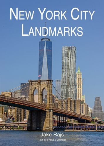 Brooklyn Bridge with New York Skyline behind, on cover of 'New York City Landmarks (2015 edition), by ACC Art Books.