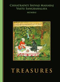 Book cover of Treasures Of Chhatrapati Shivaji Maharaj Vastu Sangrahalaya, Mumbai, with a miniature mughal painting of a Gardener with Indian sloth bear, c.1575. Published by Niyogi Books.