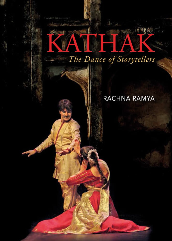Book cover of Kathak: The Dance of Storytellers, with a couple during a dance performance on stage. Published by Niyogi Books.