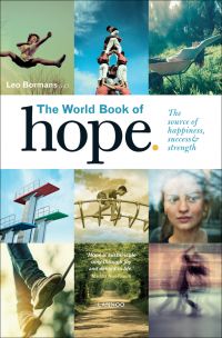 Child leaping, diving boards, couple dancing, on cover of 'The World Book of Hope, The Source of Success, Strength and Happiness', by Lannoo Publishers.