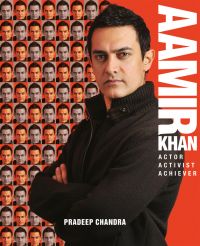 Book cover of Aamir Khan: Actor, Activist, Achiever, with actor staring at camera. Published by Niyogi Books.