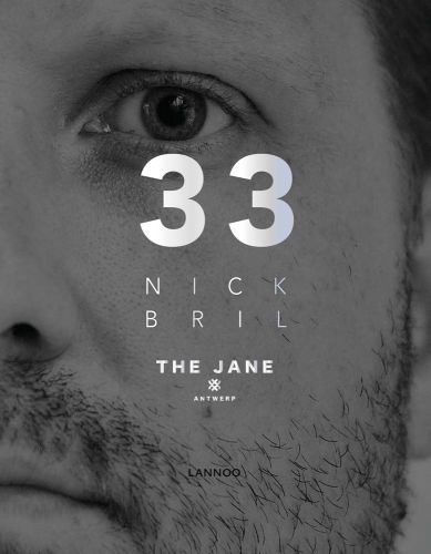 Close-up portrait of chef, on cover of 'Nick Bril 33', by Lannoo Publishers.
