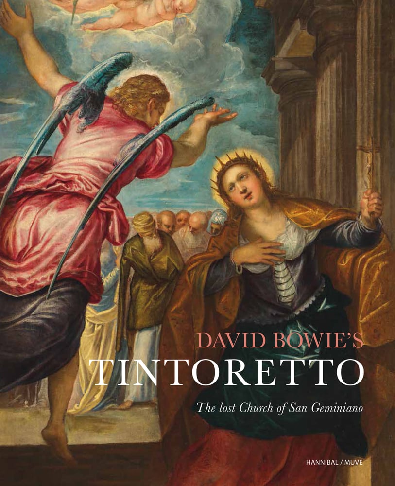 Painting detail of 'Angel Foretelling the Martyrdom to Saint Catherine of Alessandria' by Tintoretto, on cover of 'David Bowie's Tintoretto, The Lost Church Of San Geminiano', by Hannibal Books.