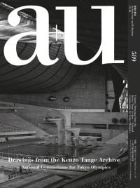 Magazine cover of a+u 19:10, 589: Drawings from the Kenzo Tange Archive, with interior of Tokyo's National Gymnasium. Published by Shinkenchiku-Sha Co., Ltd.
