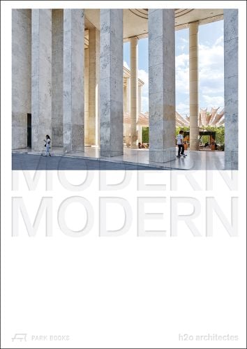 Tall columns of Paris Museum of Modern Art, on white cover, Modern Modern in embossed font below