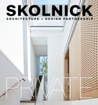 Book cover of Skolnick Architecture + Design Partnership: Public/Private, with interior space of large building with staircase and skylight. Published by Pointed Leaf Press.