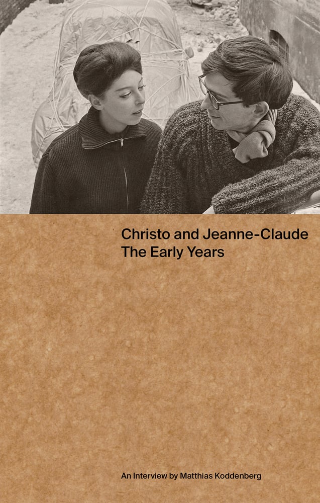 Book cover of Christo and Jeanne-Claude: The Early Years, with an early photo of the art duo gazing at each other. Published by Verlag Kettler.