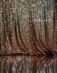 Book cover of Line Up: The silence of the moment, with a shiny, gold curtain and stage. Published by Seltmann Publishers.