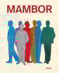 Seven colored silhouettes of male figures, on cream cover of 'Mambor', by Forma Edizioni.