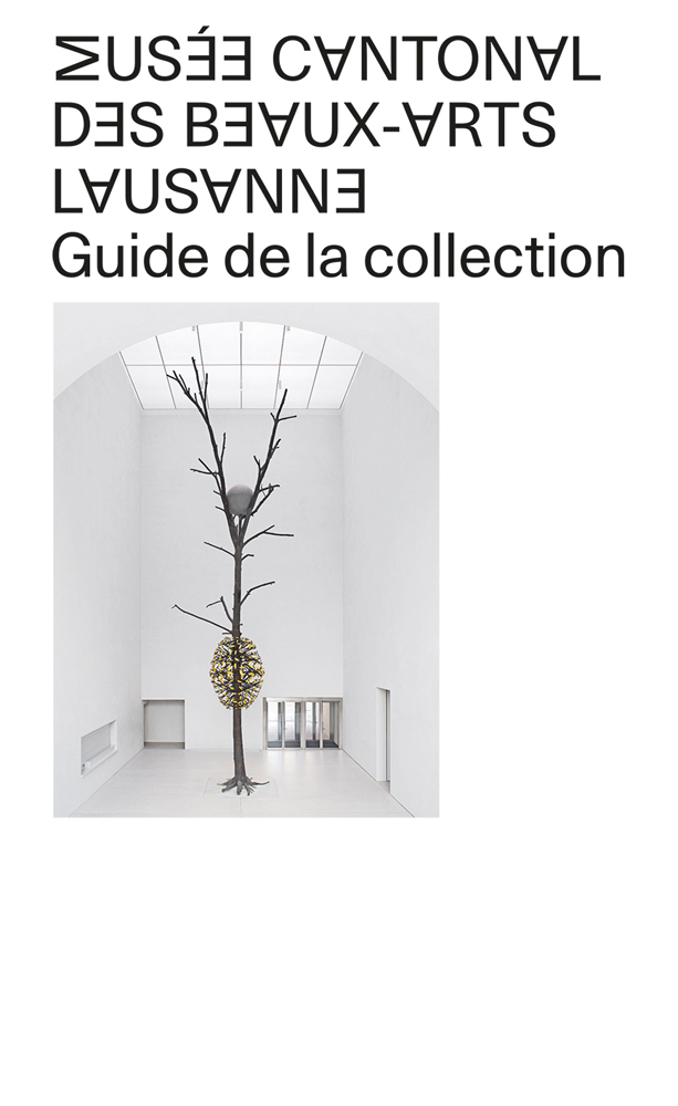 Bronze, gold and granite tree sculpture, Luce e ombra, 2011 by Giuseppe Penone, white cover, MUSÉE CANTONAL DES BEAUX-ARTS DE LAUSANNE in black font, backwards, above.