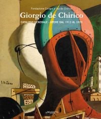 Book cover of Giorgio de Chirico Vol 4: Catalogo Generale. Opere dal 1913 al 1975. Vol. 4, with a painting titled The Masks, with a red face mask and triangular nose. Published by Manfredi Edizioni.