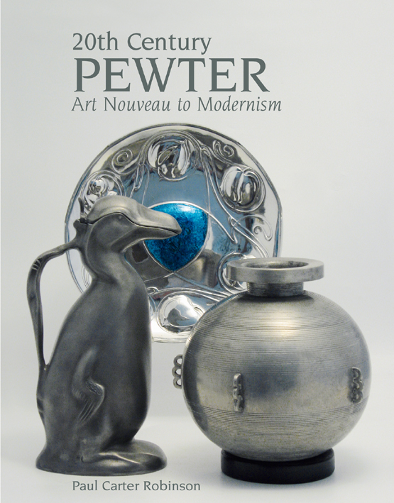 Pewter antiques on cover of '20th Century Pewter: Art Nouveau to Modernism', by ACC Art Books.