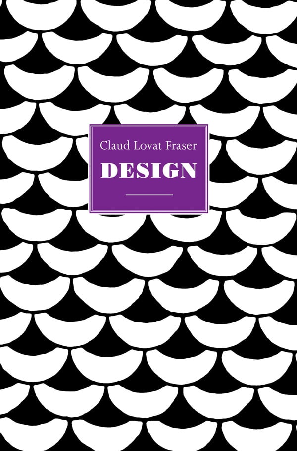 Black and white fish scale pattern, on cover of 'Claud Lovat Fraser, Design', by ACC Art Books.