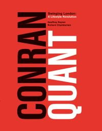 CONRAN QUANT, in black and white font down center of red cover of 'Conran Quant, Swinging London - A Lifestyle Revolution', by ACC Art Books.