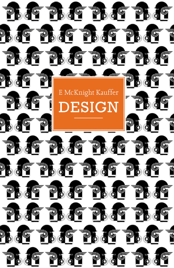 Black graphic repeated icon on white cover of 'E. Mcknight Kauffer, Design' by ACC Art Books.