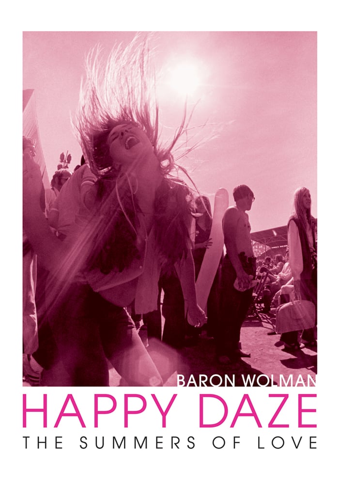 Hippies dancing at an outdoor music festival, on cover of 'Happy Daze', by ACC Art Books.