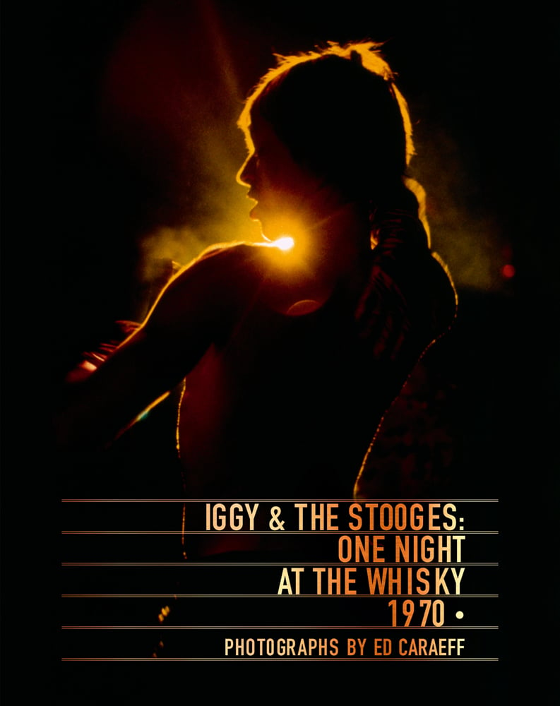 Iggy Pop on stage at the Whisky a Go Go, on cover of 'Iggy & the Stooges', by ACC Art Books.