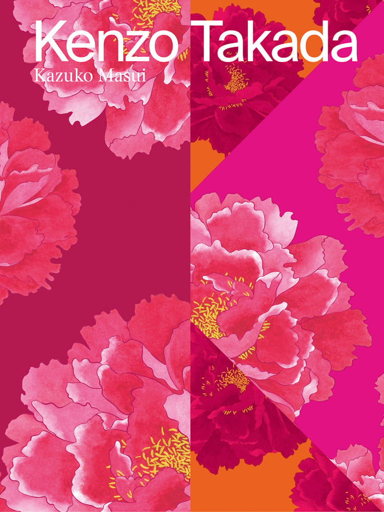 Bright pink rose prints on pink cover of 'Kenzo Takada', by ACC Art Books