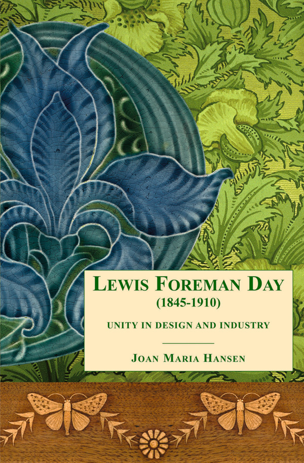 Blue and green Arts and Crafts floral tile for Pilkington, on cover of 'Lewis Foreman Day (1845-1910)', by ACC Art Books.