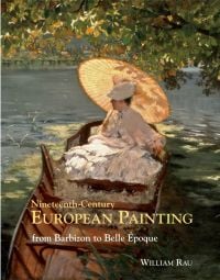Book cover of Nineteenth Century European Painting, From Barbizon to Belle Epoque, featuring an oil painting by Giuseppe de Nittis titled 'In canotto' (1876), women in boat with parasol, on cover of '', by ACC Art Books.