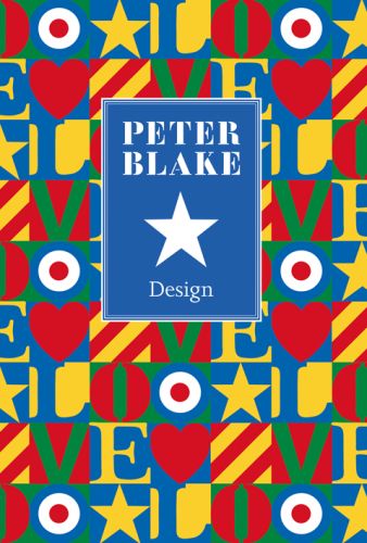 Print design featuring the word 'Love' repeated, on cover of 'Peter Blake, Design', by ACC Art Books.