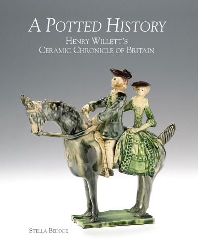 Glazed pottery figurine of male and female riding horse, on cover of 'A Potted History', by ACC Art Books.