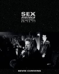 Book cover of Sex Pistols The End is Near 25 12 77, featuring Johnny Rotten and Sid Vicious on stage at Ivanhoe's in Huddersfield. Published by ACC Art Books.