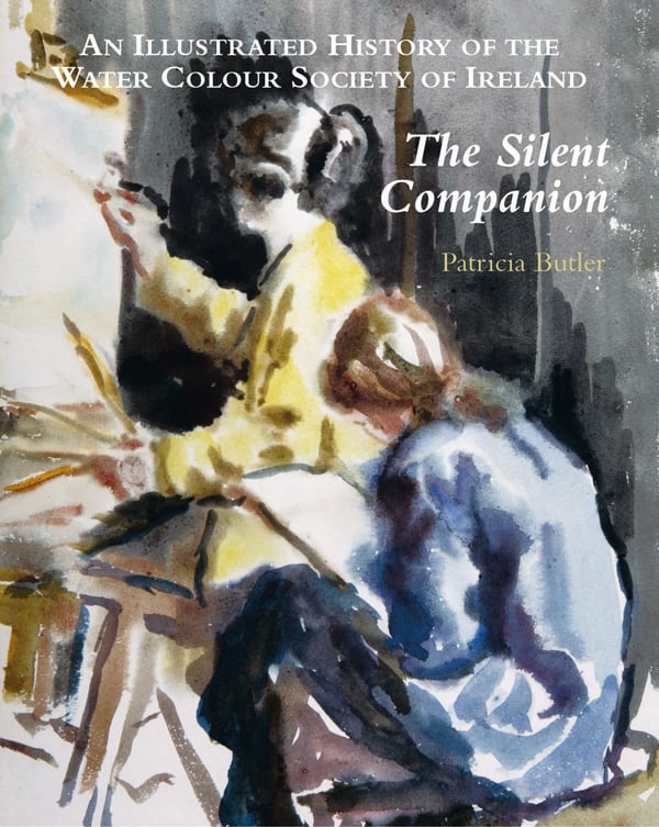 Watercolour sketch of two female painters, one at easel, one with sketchbook, on cover of 'Silent Companion', by ACC Art Books.