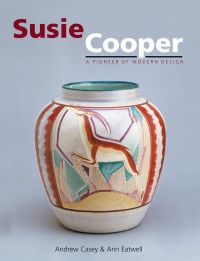 Ceramic vase with animal with long horns, on cover of 'Susie Cooper, A Pioneer of Modern Design', by ACC Art Books.