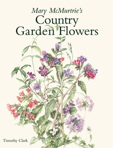 Watercolour of pink and purple wildflowers, on cover of 'Mary Mcmurtrie's Country Garden Flowers', by ACC Art Books.