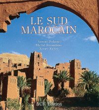 Moroccan building with orange brick, green palm trees, on cover of 'Le Sud Marocain', by ACR Edition.