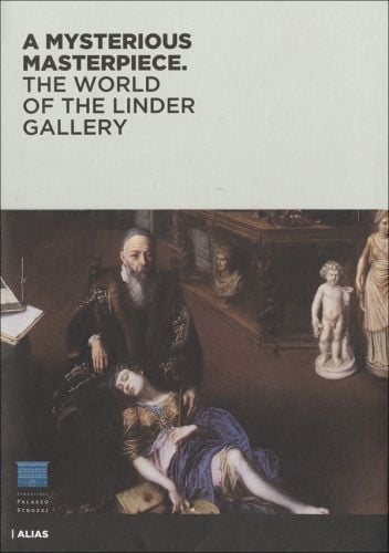 Painting depicting a gallery filled with scientific instruments, on cover of 'A Mysterious Masterpiece,The World of the Linder Gallery', by Mandragora.