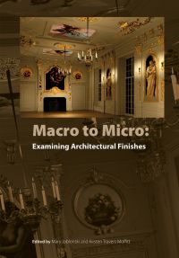 Book cover of Macro to Micro: Examining Architectural Finishes, with interior of grand home with gold details. Published by Archetype Publications.