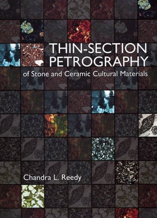 Book cover of Thin-Section Petrography of Stone & Ceramic, with small collections of stone. Published by Archetype Publications.