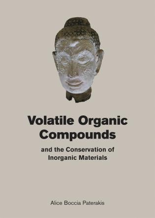 Book cover of Volatile Organic Compounds and the Conservation of Inorganic Materials, with sculpture of head. Published by Archetype Publications.
