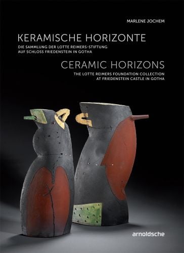 2 abstract black and brown sculptures on black cover, Ceramic Horizons in white font, arnoldsche to lower right corner