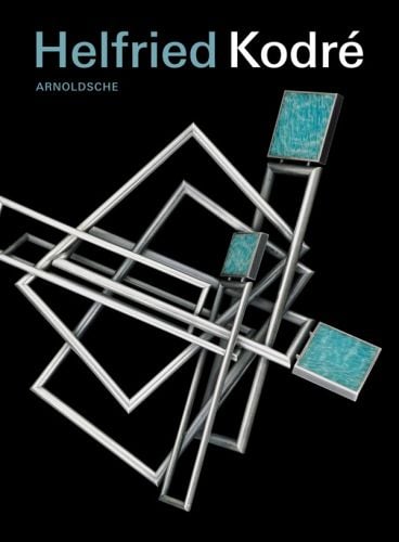 Silver oblong sculpture with turquoise squares, on black cover of 'Helfried Kodre, Jewellery and Sculpture', by Arnoldsche Art Publishers.