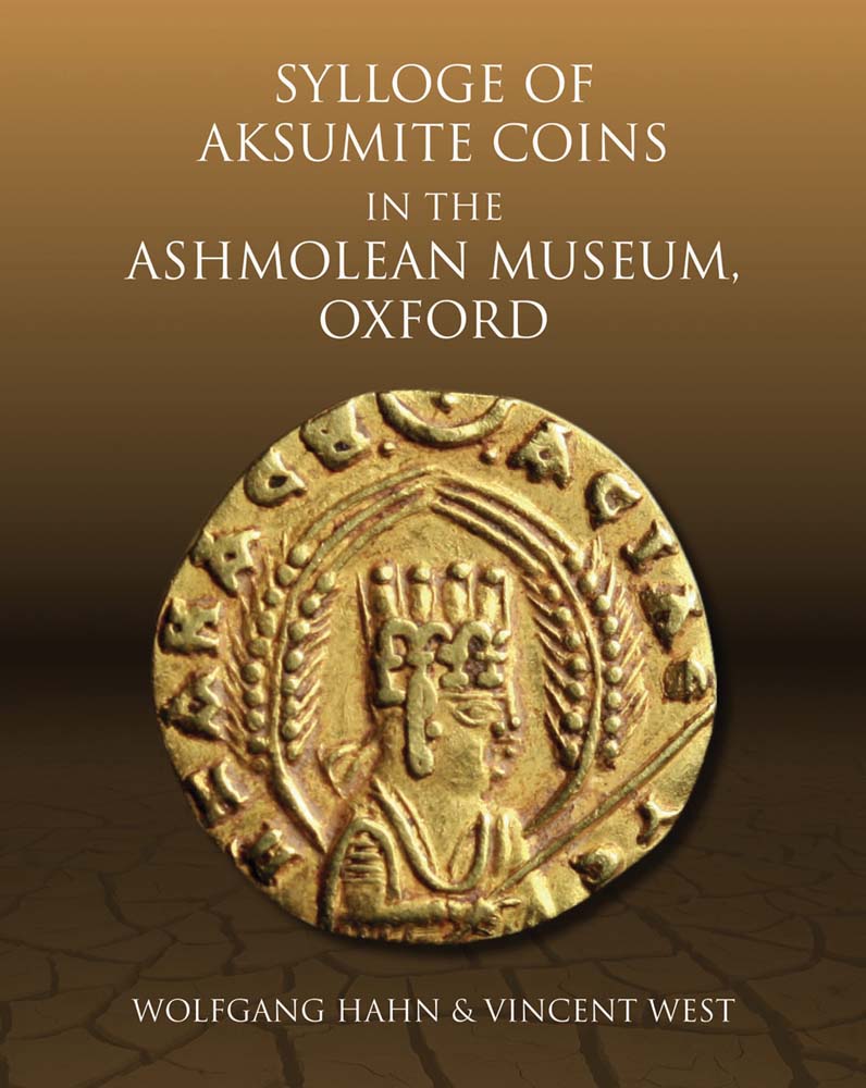 Gold coin of Ezanas of Aksum, pre-Christian period, on cover of 'Sylloge of Aksumite Coins in the Ashmolean Museum, Oxford', by Ashmolean Museum.