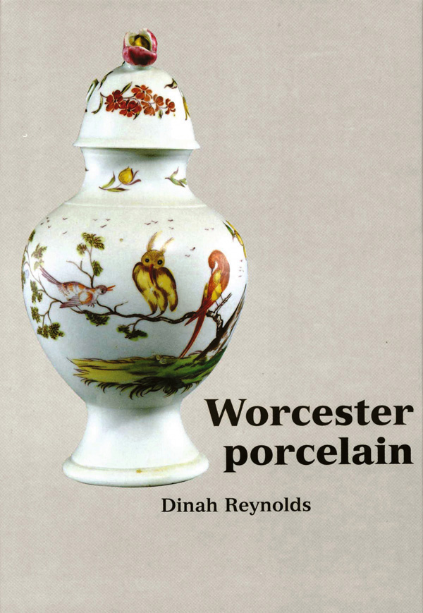Hand painted jar with an owl and other birds sitting on branch, on cover of ' Worcester Porcelain', by Ashmolean Museum.