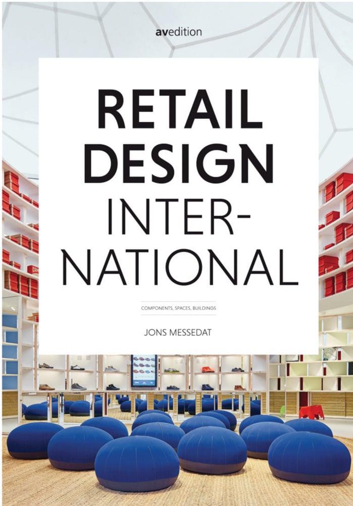 Camper Pop-up Shop with round blue bean bag seats, on cover of 'Retail Design International Vol. 1: Components, Spaces, Buildings', by Avedition Gmbh.