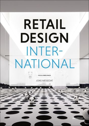 Black and white polka dot floor, small inflatable pandas, RETAIL DESIGN INTERNATIONAL in black and blue font on white cover above