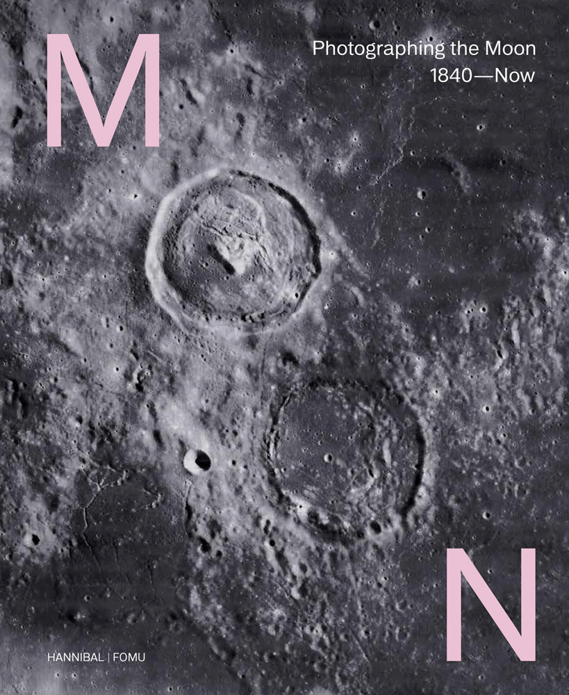 Grey cratered surface on cover of 'Moon, Photographing the Moon 1840-Now', by Hannibal Books.