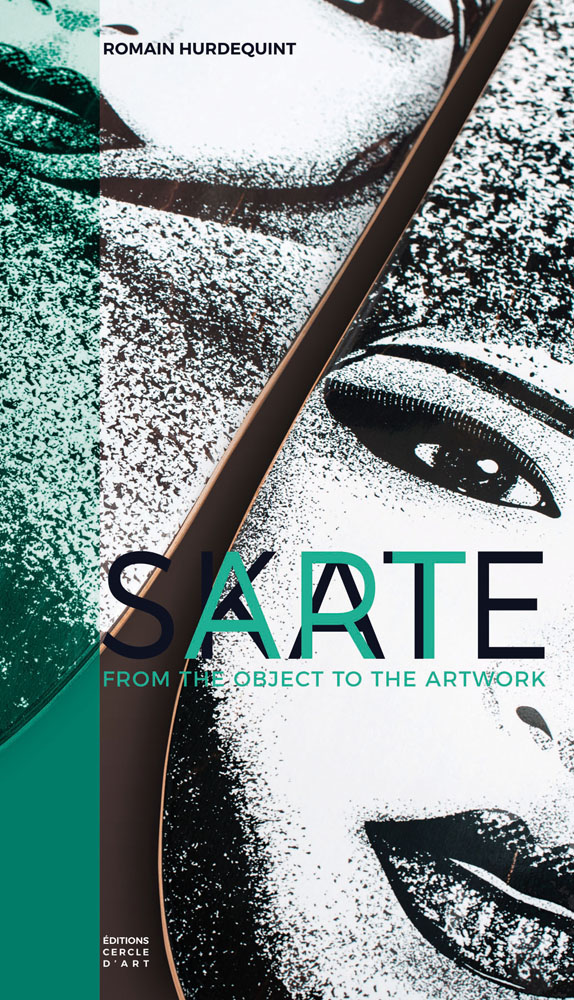 Book cover of SkateArt: From the Object to the Artwork, with a black and white female face graphic on skateboard. Published by Editions Cercle d'Art.