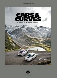 Photo at bottom of front cover of a Rolls Royce at sunset, with large font above Rolls-Royce Motor Cars on a black background, by ACC Art Books