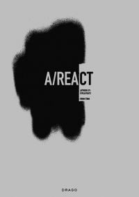 Black mass sprayed on grey cover of 'A/react', by Drago.
