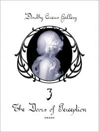 Surreal image in white of female head and shoulders, on black cover of 'The Doors Of Perception, The Dorothy Circus Gallery (vol. 3)', by Drago.