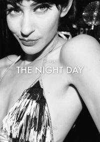 White female model with black and white bikini top with tassels, staring at camera, on cover of 'The Night Day, 2008-2016', by Drago.