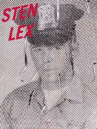Man in American style police hat, obscured by black lines, on cover of 'Sten & Lex', by Drago.
