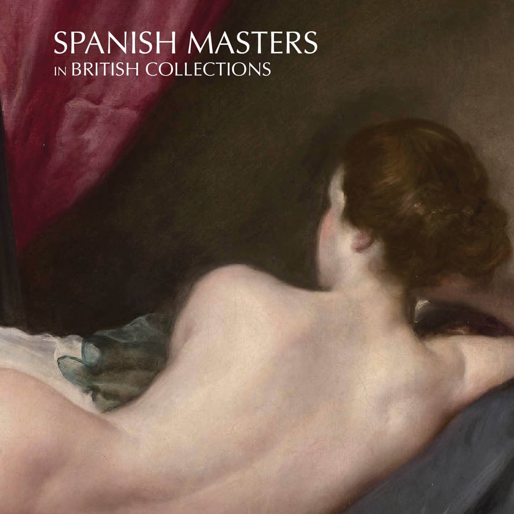 Oil painting 'Rokeby Venus' by Diego Velázquez, rear view of back of nude female, on cover of 'Spanish Masters in British Collections', by Ediciones El Viso.